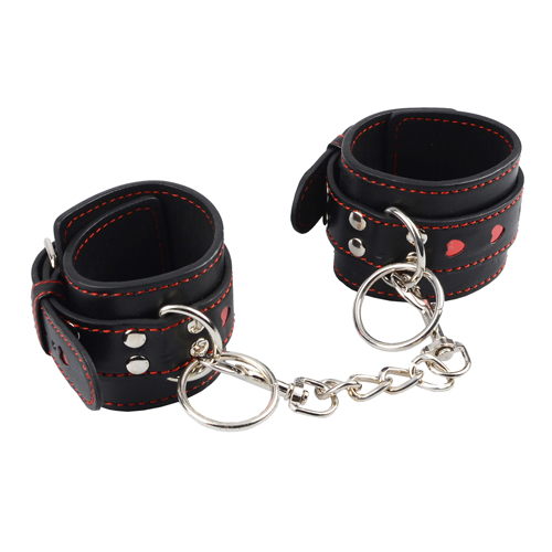 Toynary SM16 Heart Patterned Leather Handcuffs Black