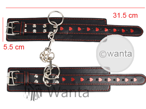 Wanta.co.uk - Toynary SM16 Heart Patterned Leather Handcuffs Black