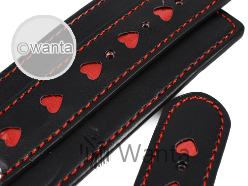 Wanta.co.uk - Toynary SM16 Heart Patterned Leather Handcuffs Black